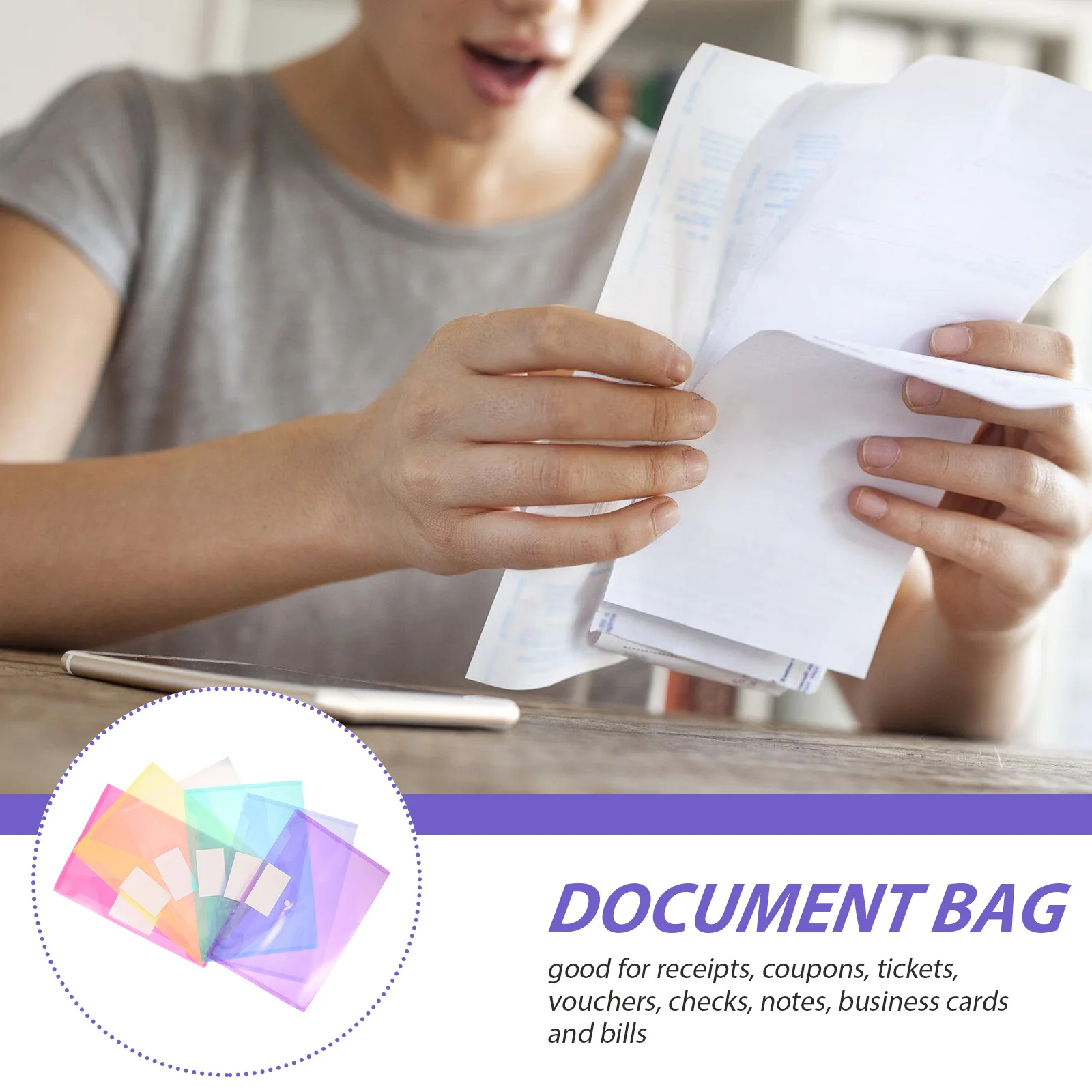 

6pcs File Bags Pp Material Thick Transparent Document Folders Snap Button Closure Receipt Organizer Storage Bag Plastic