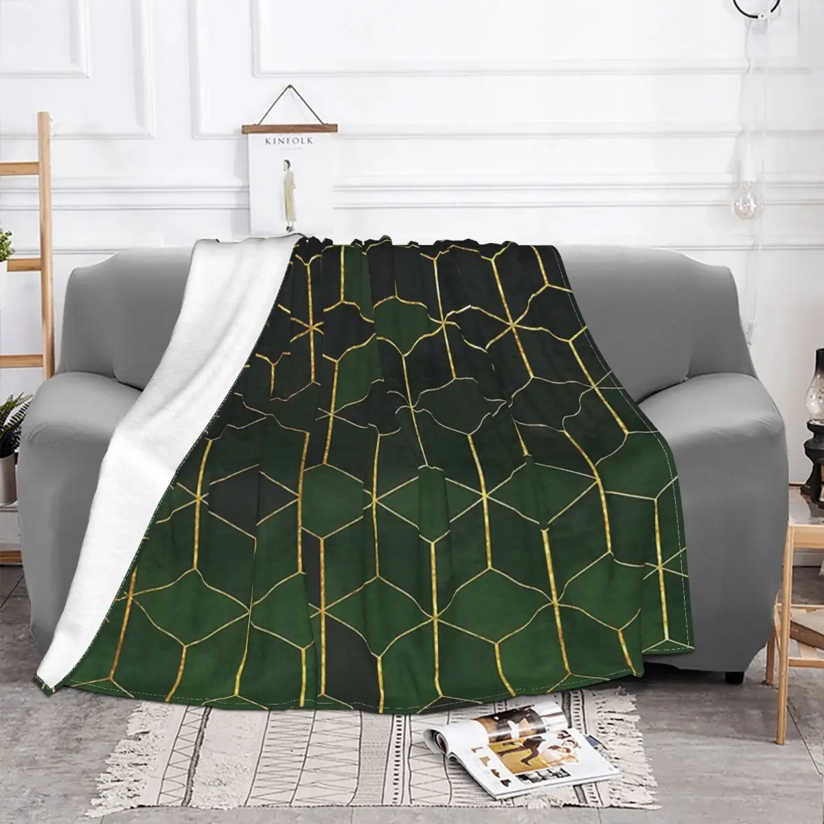 Green And Black Cubes Blanket Gradient Colorful Fleece Velvet Cute Super Warm Thin Throw Blankets For bed Plush Thin Quilt