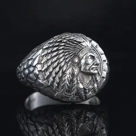 Indian Chief Biker Rock Punk Silver Ring
