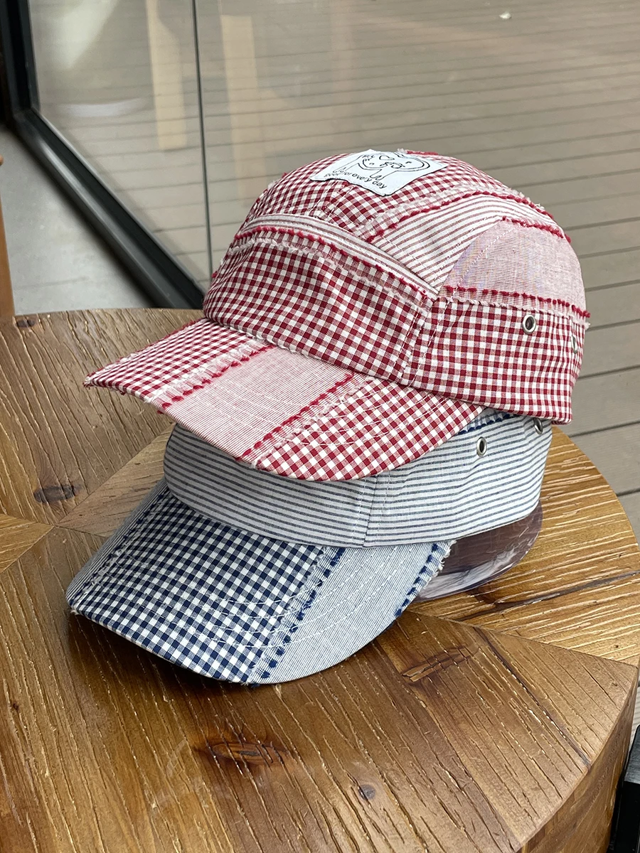 

Plaid splicing five-piece baseball cap women's spring and summer new outdoor street cap men