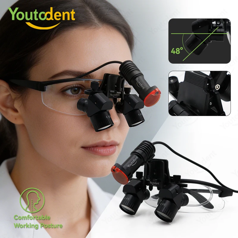 Binocular Magnifier 4X 5X 6X with 5W Surgery Headlamp Loupes with LED Light Plastic Lithium Battery 300-600mm