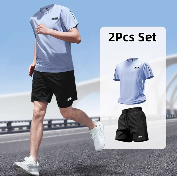 

Men's running sportswear, ice silk quick-drying short-sleeved fitness basketball training suit, shorts and top