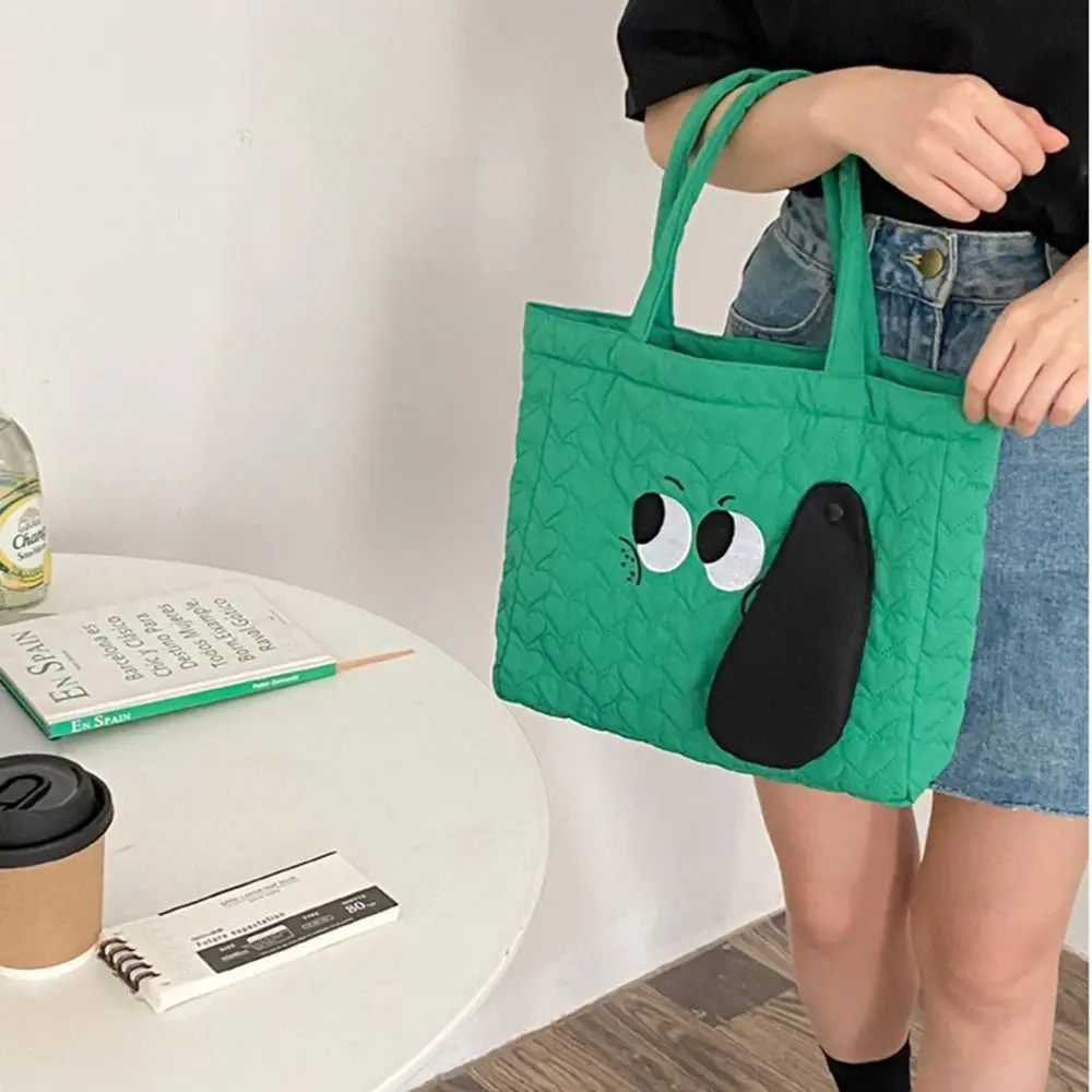 Cute Print Cartoon Canvas Bag Big Eyes Large Capacity Embroidery Handbag Long Ears Shoulder Bag Travel