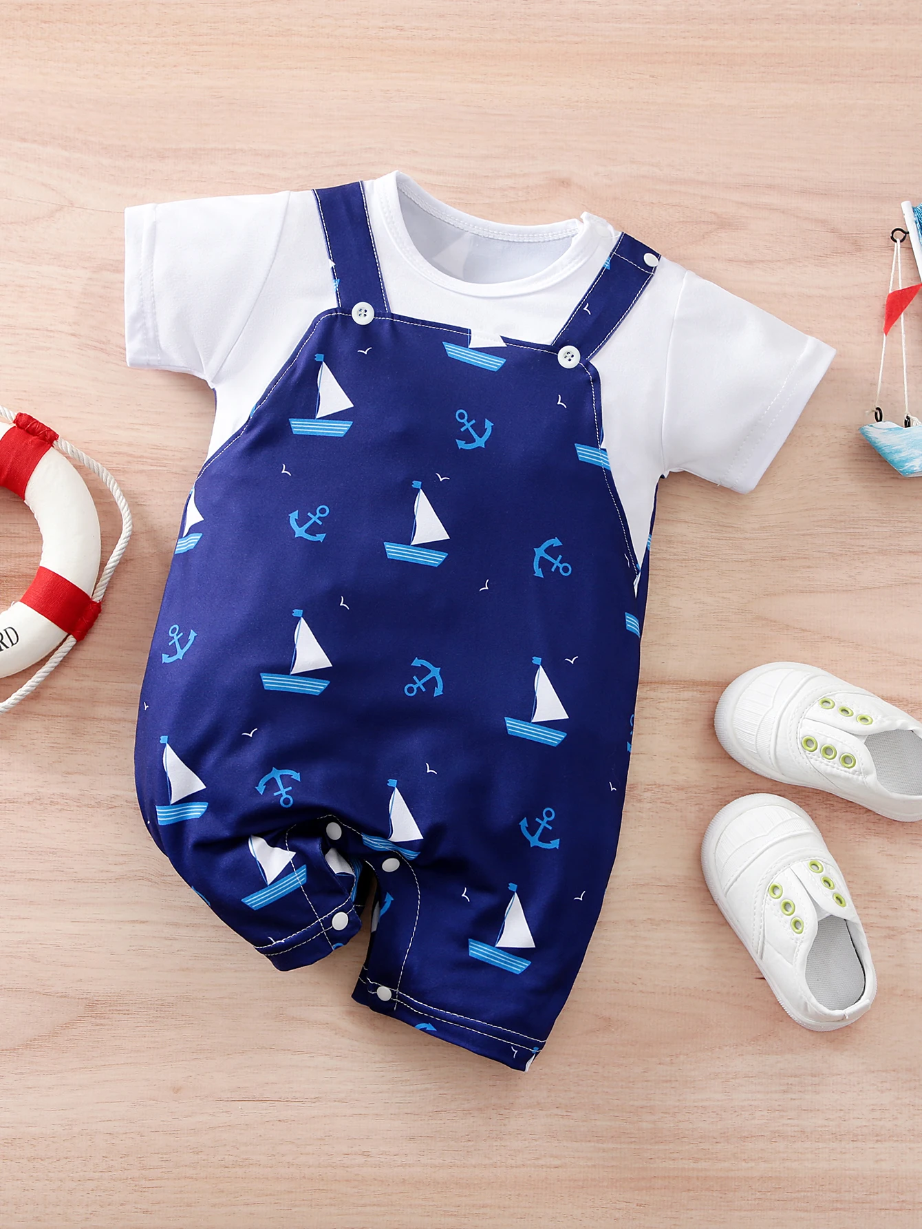 

Милый цельный летний наряд для маленьких мальчиков, детская одежда с короткими рукавами, тонкий комбинезон с принтом парусника для выхода