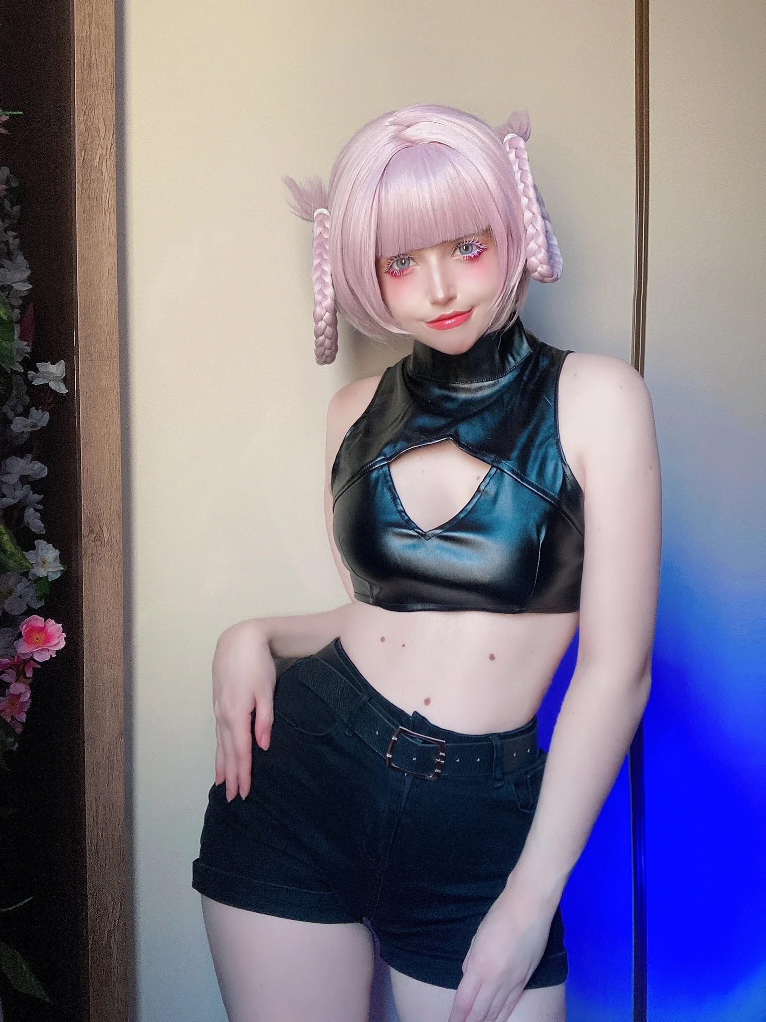 Cosplay Call of The Night Anime Cosplay Costume Nazuna Nanakusa Vampire Black Coat Cloak Vest Wig Light Pink Braid Hair Hallowee - view 3