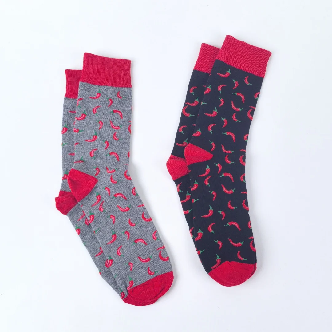زوجان من مجموعة الفلفل الحار، جوارب عصرية للجنسين متوسطة الساق، تناسب جميع المواسم