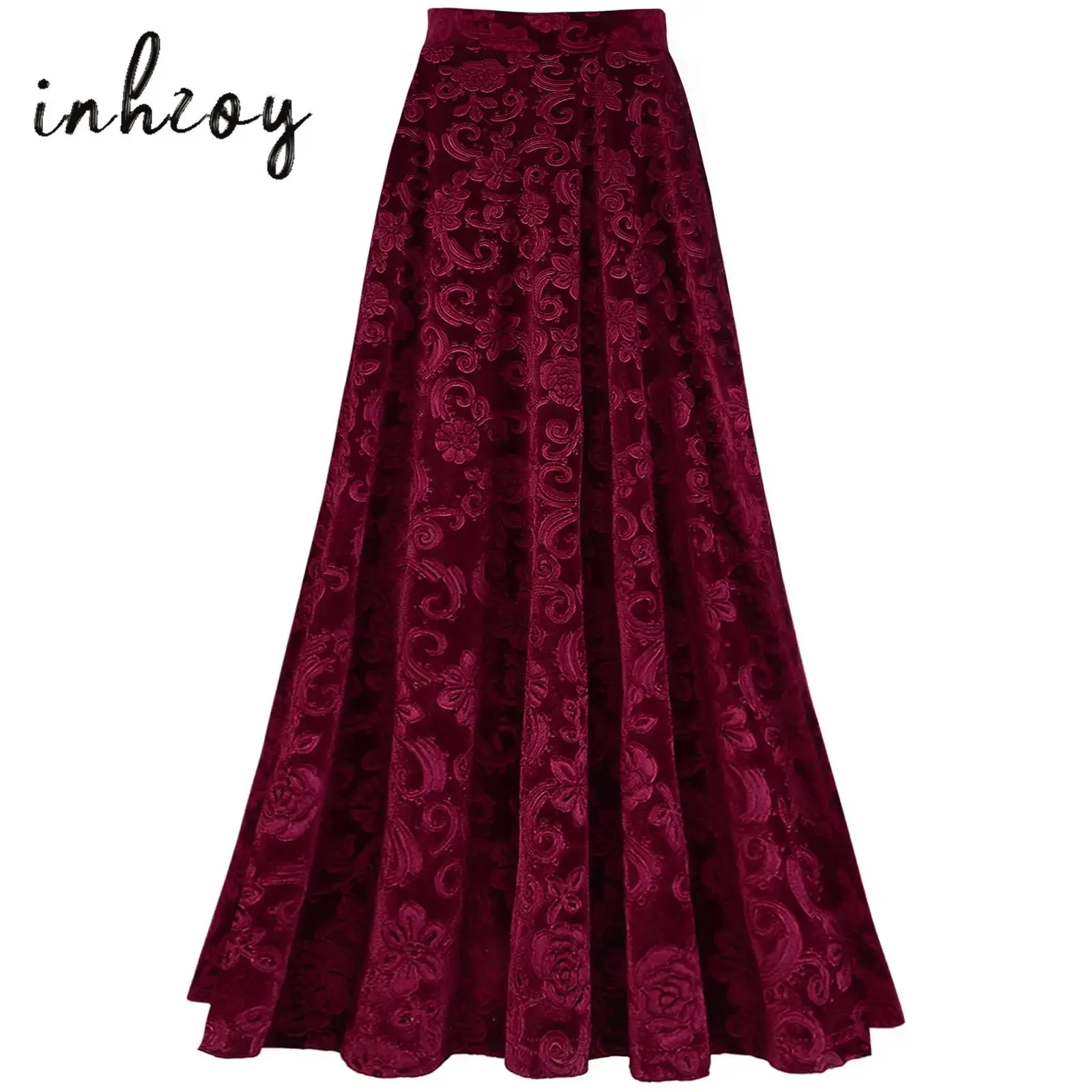 

Women Retro Vintage Flower Print Patterned Skirt Elastic Waistband Solid Color Skirt for Wedding Party Ball Banquet Theme Party