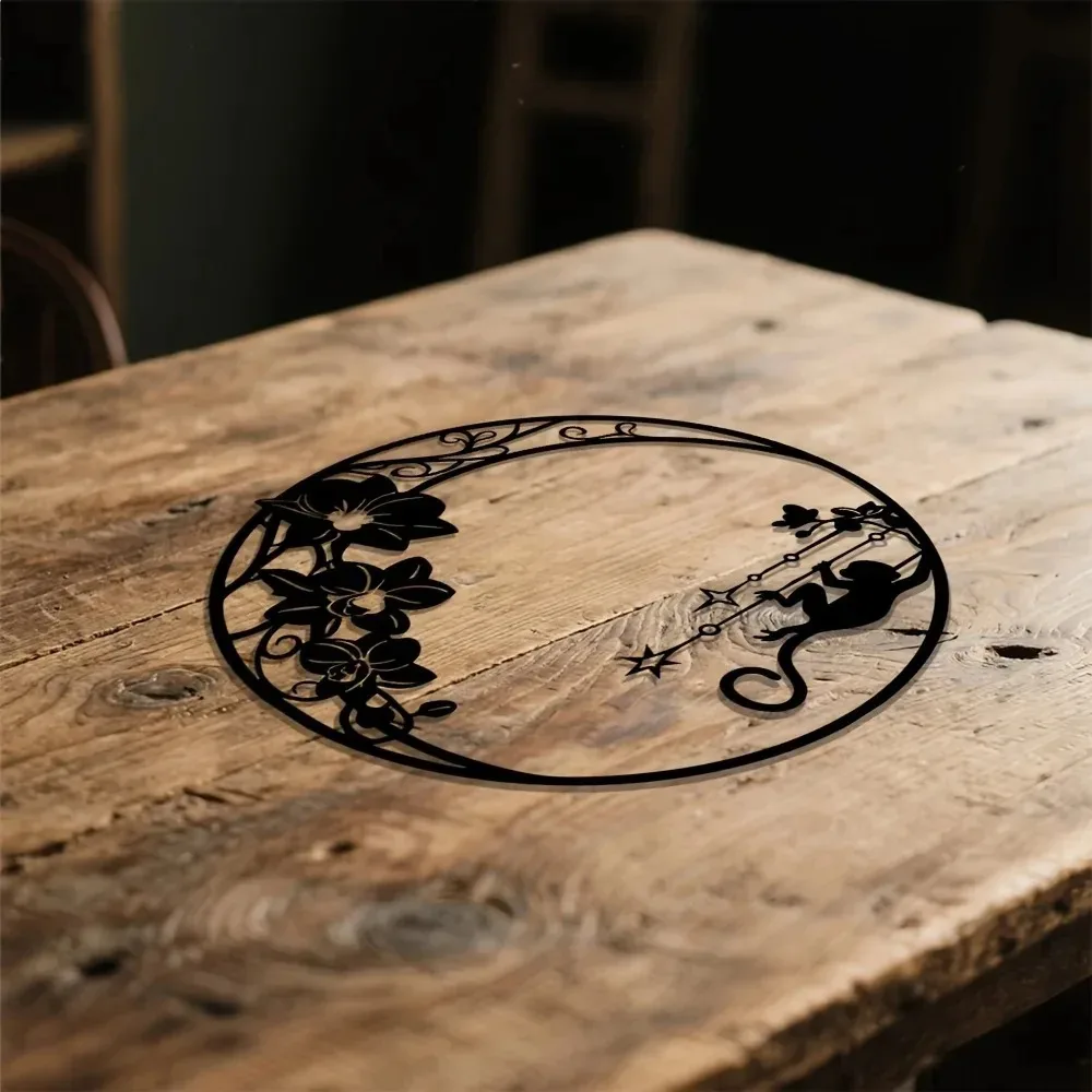 Monkey Orchid Iron Wall Art, 2D Flat Metal Sculpture, Chinese Cultural Home Decor Gift