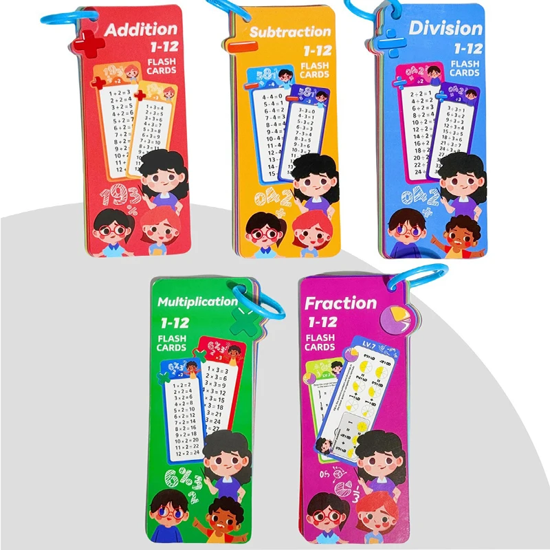 Wipeable Math Flash Cards 1-12 Addition Subtraction Multiplication Division Fraction Kids Arithmetic Training Flashcard