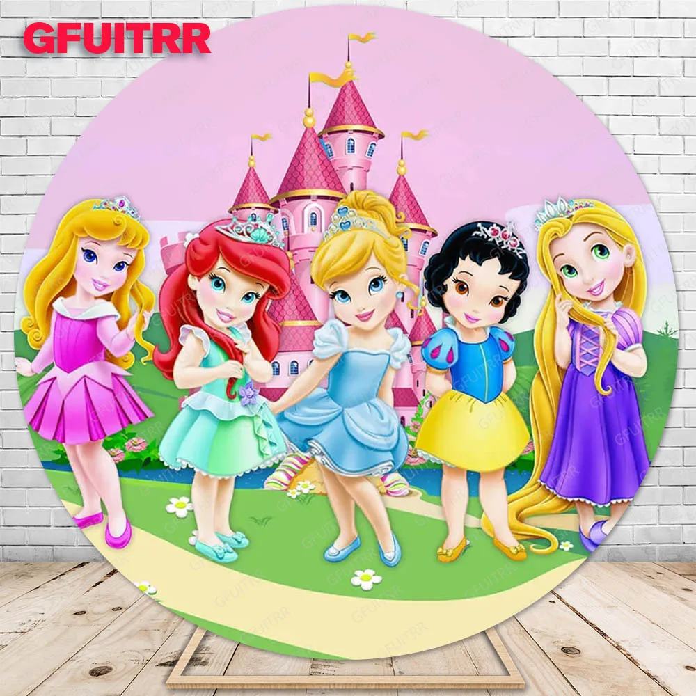 Disney Little Princess Backdrop Round Family Portrait Kid Birthday Party Decoration Photography Background Baby Shower Booth