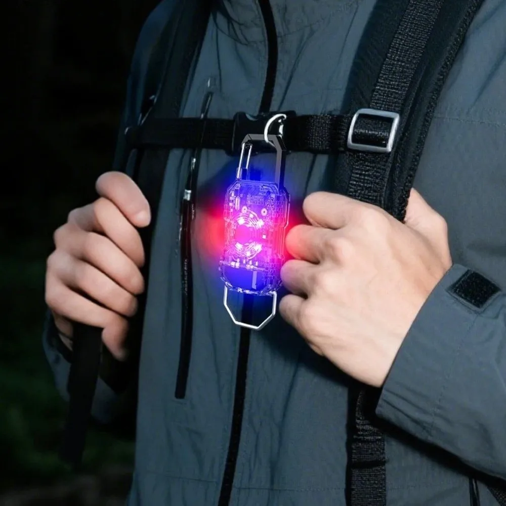 Waterproof Mini LED Keychain 6 Modes Thumb Size With Metal Hat Clip Mini Pocket LED Red Blue Warning Lamp USB Rechargeable