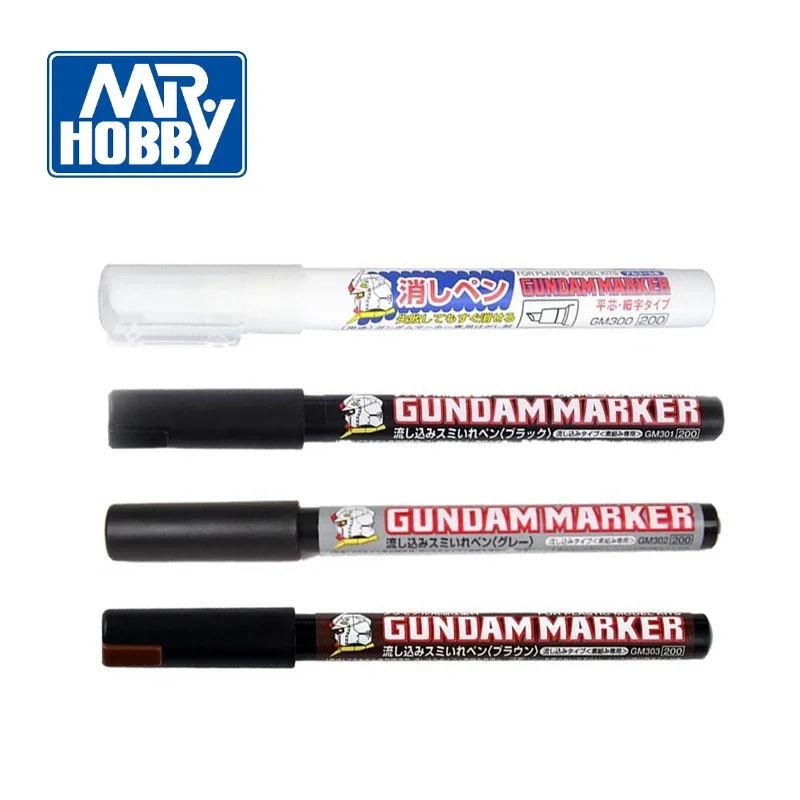 Imagem -02 - Pen Marker Permeating Pen Oily Paint Pen para Plastic Model Kit Preto Cinza e Marrom Gm300 Gm301 Gm302 Gm303 Mr.hobby-eraser