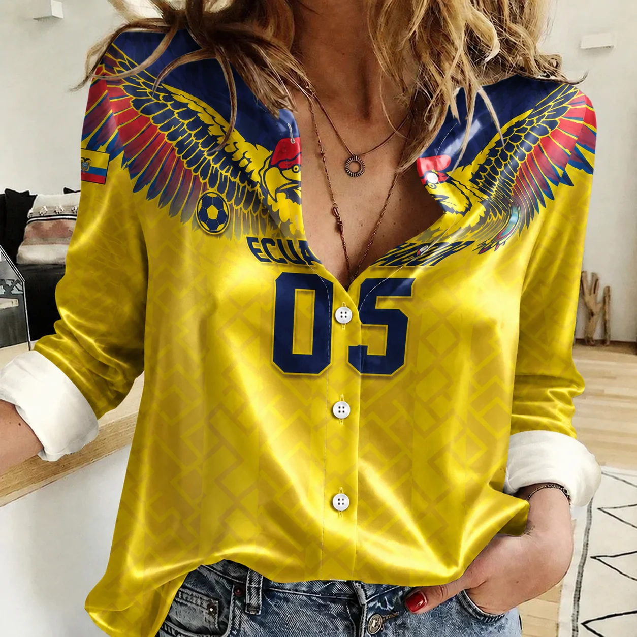 2026 Ecuadorian Print Fashion Long-Sleeved Collared Shirt, New Spring/Autumn Style, Women's Satin Light Luxury Shirt