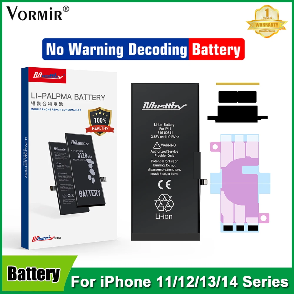 Vormir No BMS Soldering Battery For iPhone 14 13 12 11 Pro Max Phone Batteria No Need Programmer No Pop-up Shows 100% Capacity