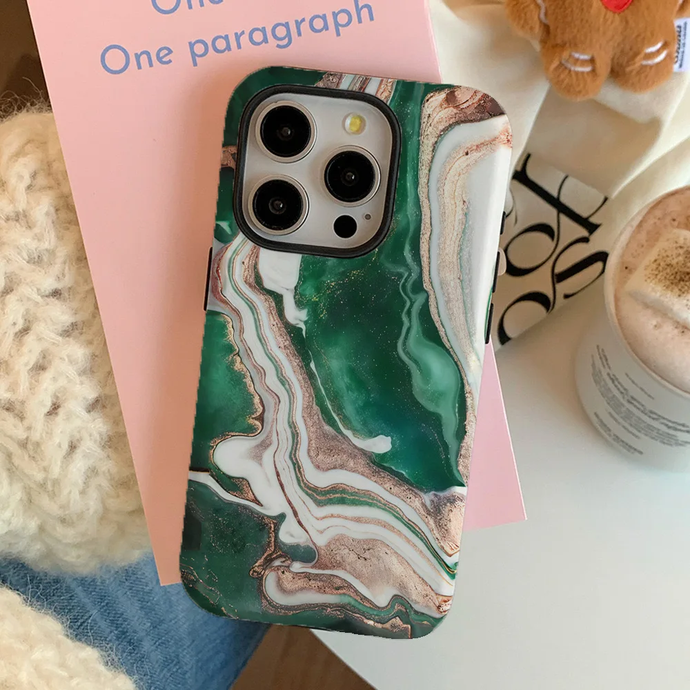 Abstract Art of Green Marble Phone Case for IPhone 16 15 14 13 Pro Max Back Phone Cover for 12 11 Pro Plus XR XS Acrylic Cover