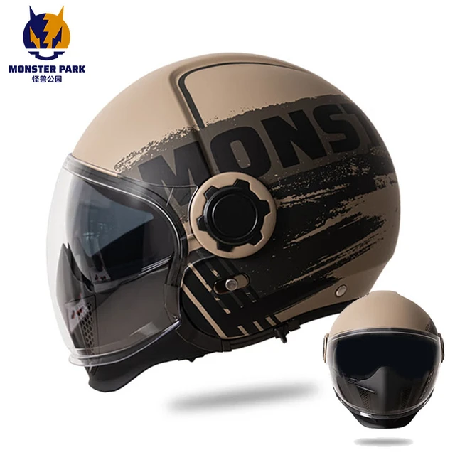 MONSTER PARK Motorcycle Full Face Helmet Open Modular Helmet cascos para moto Double Lens DOT Retro Moto Combination Helmet