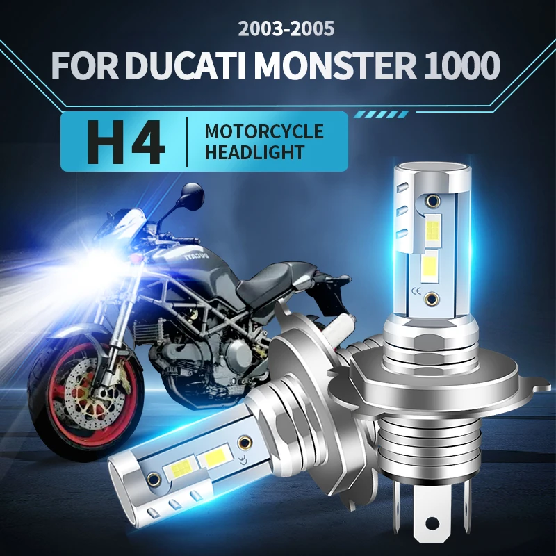 H4 HB2 9003 LED Motorcycle Headlight Bulbs Hi Lo Beam Moto Lights For Ducati Monster 1000 2003-2005 Canbus Motorcycle Headlamp