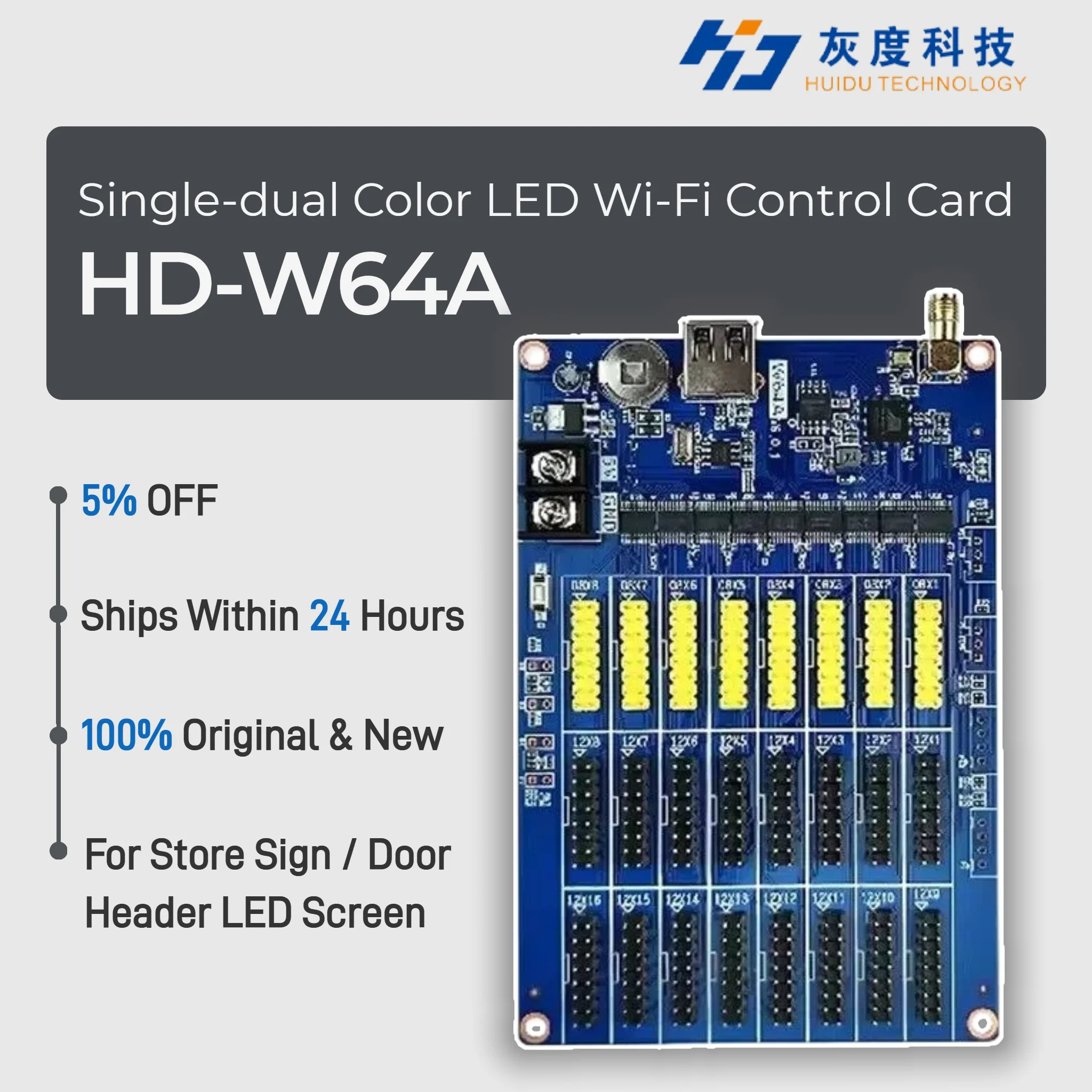 Huidu HD-W64A WiFi LED Control Card Single Dual Color LED Screen Controller USB Update for Store Sign Billboard LED Display