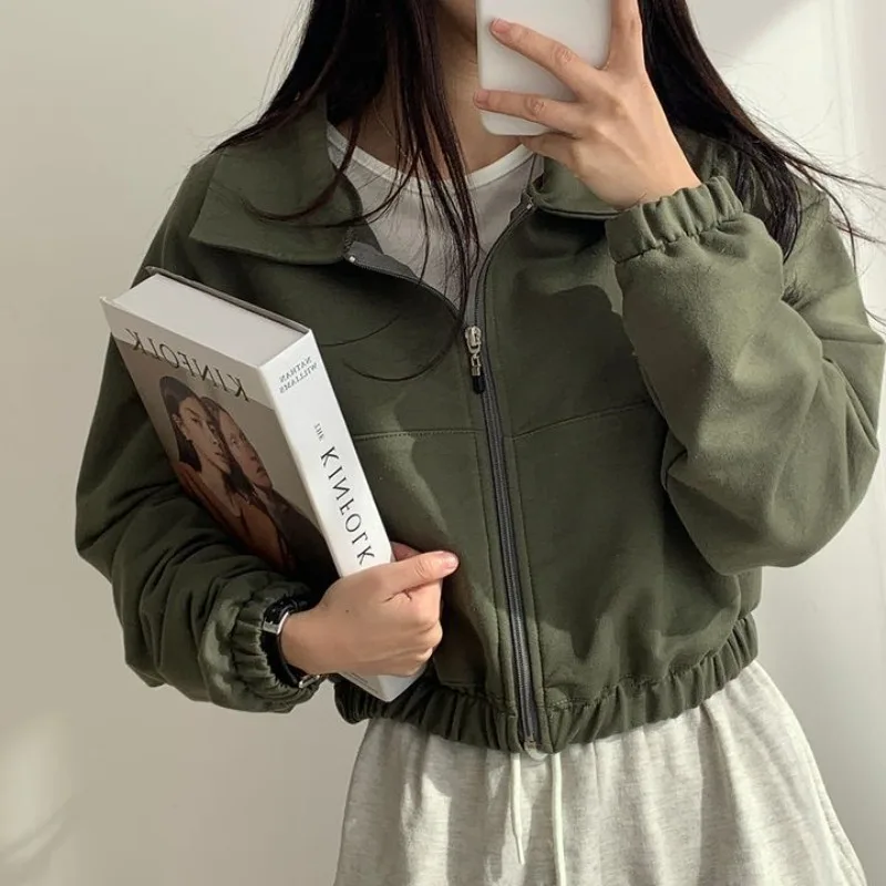 Harajuku Zip Up Hoodie Women Oversized Short Sweatshirts Preppy Grunge Hoodies Autumn Korean Pocket Sweatshirt Y2k Kpop Tops 후드티