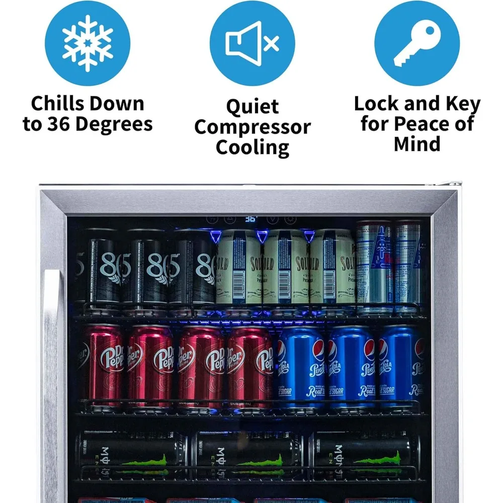 Beverage Refrigerator Cooler with 177 Can Capacity - Stainless Steel Mini Bar Beer Fridge with Reversible Hinge