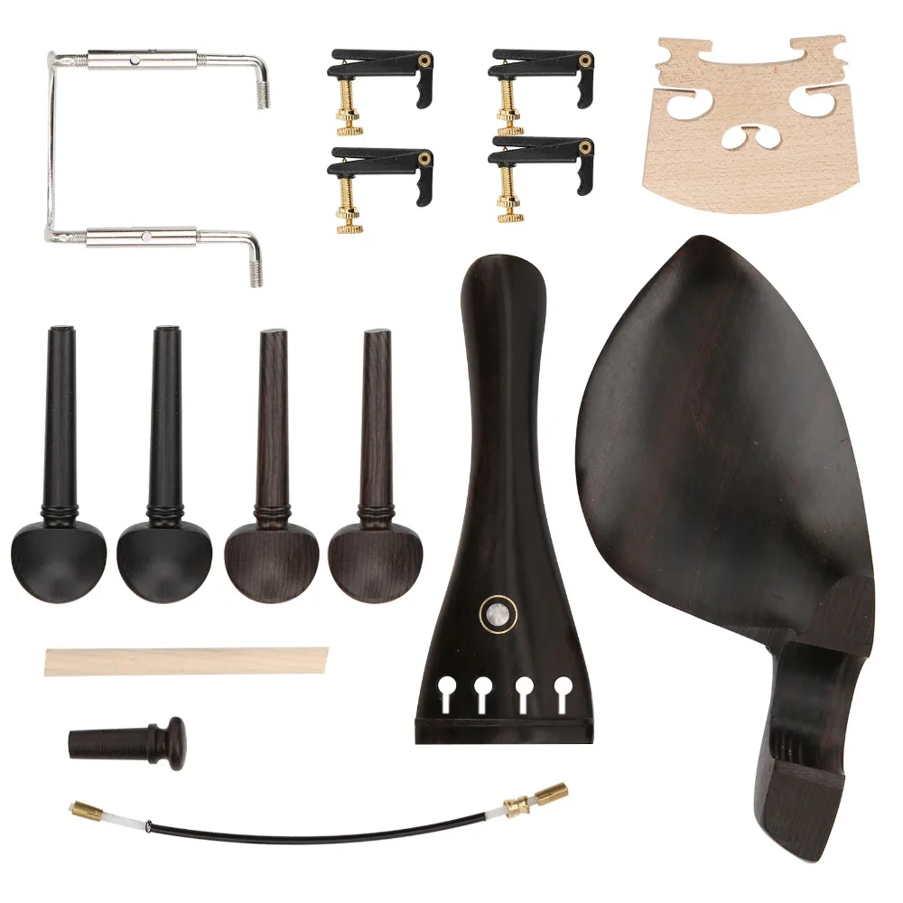 

​15Pcs Ebony ​Violin Tailpiece Kit​ ​Pro Luthier Grade​ ​Includes Tailpiece/Bridge/Tuners​ ​Ebony Violin Accessories​