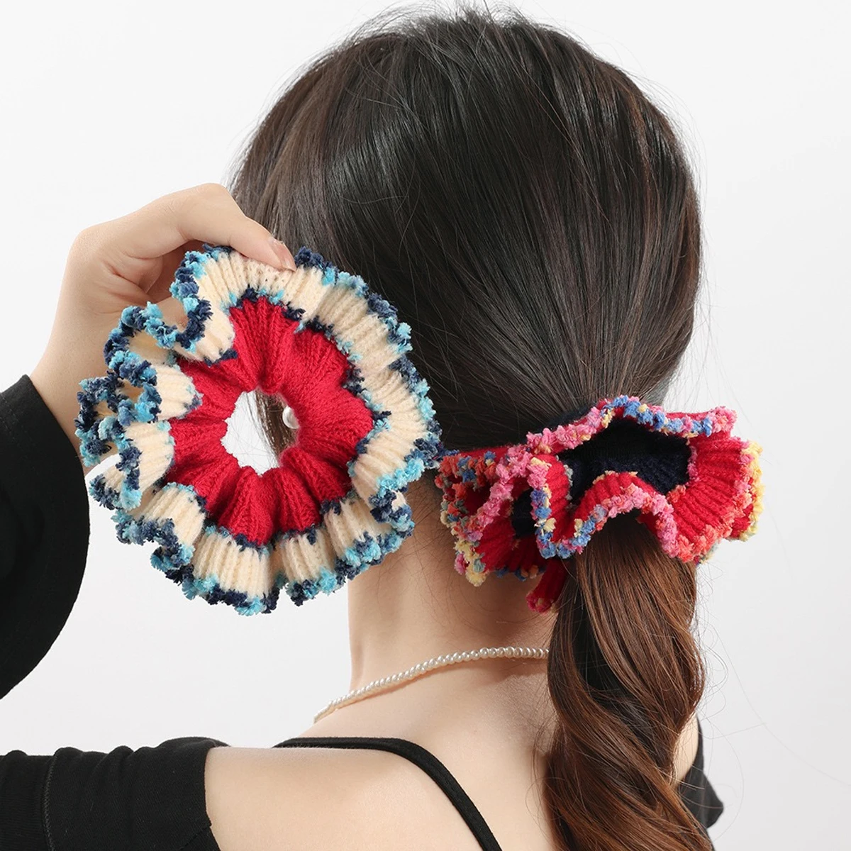 

1 шт., вязаная толстая резинка для волос в корейском стиле с цветочными складками, элегантная веревка для волос с хвостиком, резинка для женщин