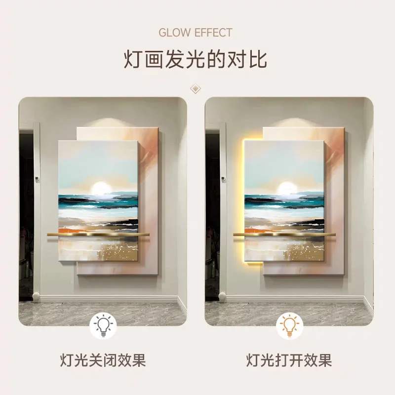 High-end luxury entrance decor painting: Abstract three-dimensional ambient light hanging artwork of ocean scenery for sofa back