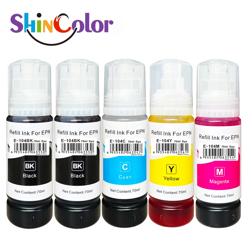 ShinColor 104 Tinte Flasche Kompatibel für Epson 104 Verwenden auf Epson ET2710 ET2711 ET2712 ET2714 ET2715 ET2720 ET2721 ET-2726 ET-4700