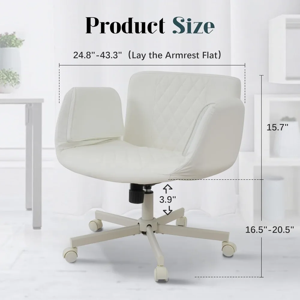 كرسي مكتب، كرسي متقاطع مع عجلات ومساند للذراعين قابلة للتعديل، كراسي مكتب من جلد البولي يوريثان للمنزل والمكتب وغرفة النوم (أبيض) #2