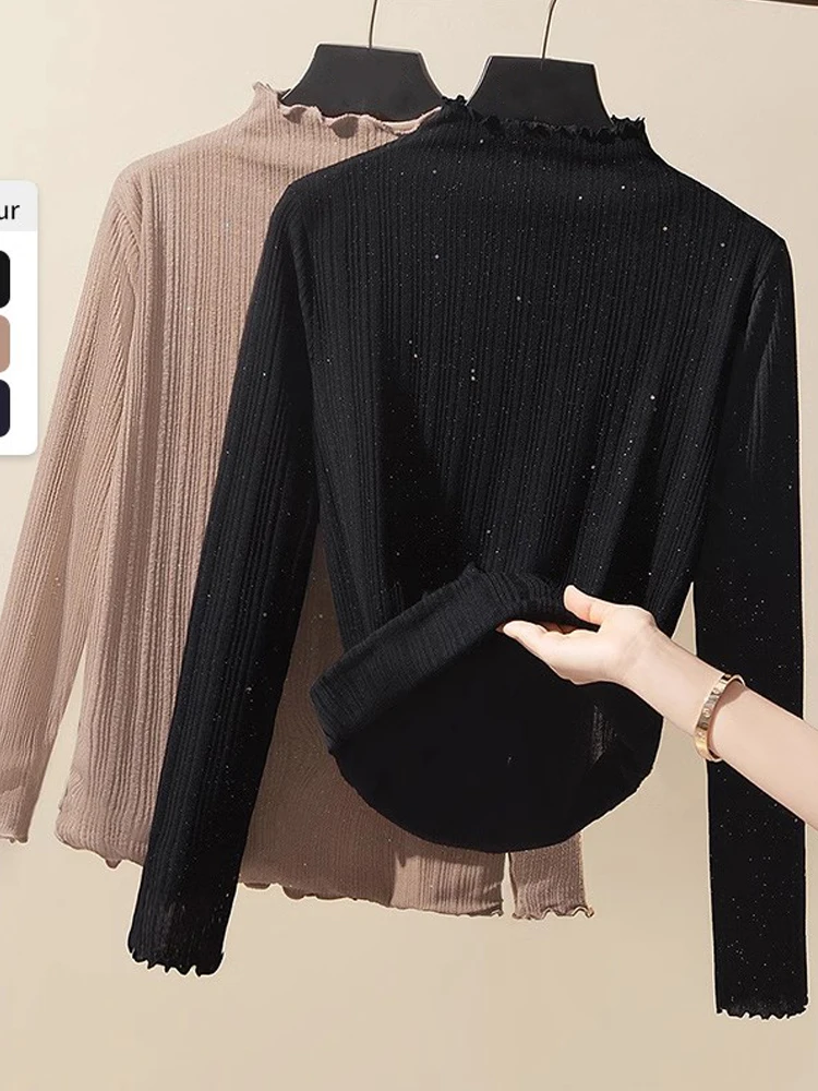 

Вязаная базовая кофта с эффектом похудения для женщин, с высоким воротником и дизайнерскими элементами, для весенне-осеннего сезона, прямого кроя, в корейском стиле