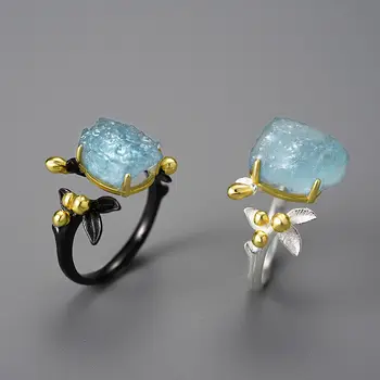 Lotus Fun 18K金天然海藍寶石花朵可調式戒指,女士款,925純銀精美奢華珠寶 12 最佳銷售 蓮花樂趣 - №6