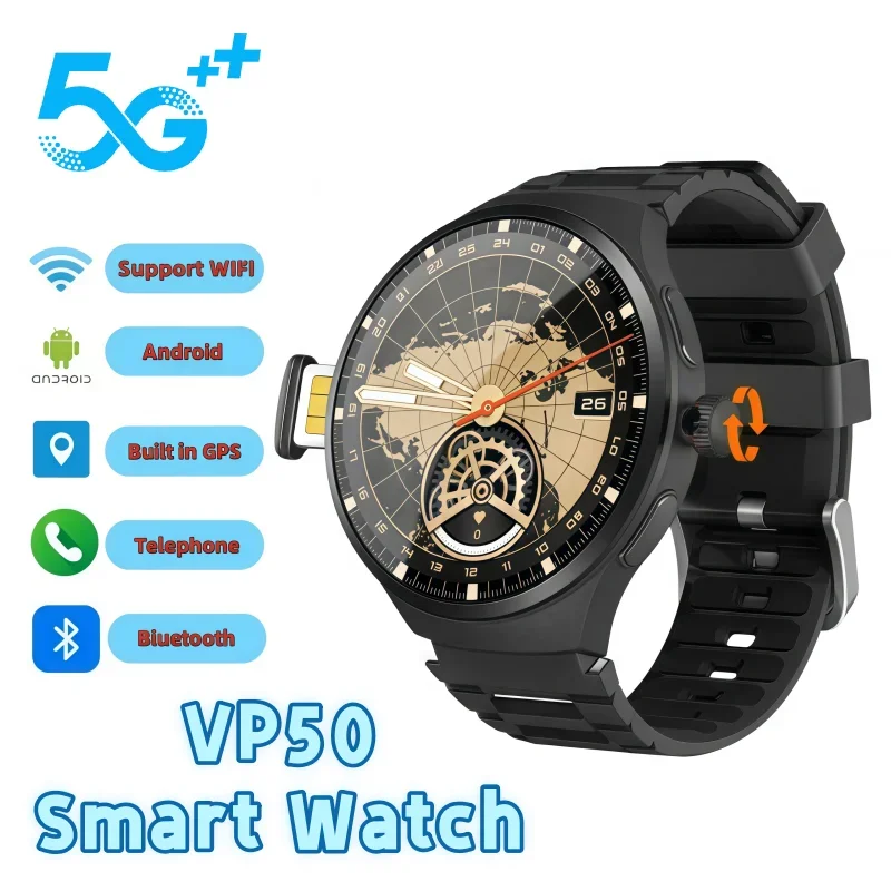 

4G Full Netcom Smartwatch VP50 с 1,95-дюймовым экраном, аккумулятор 1900 мАч, вращающаяся HD-камера 800 Вт, GPS, Wi-Fi, приложение Google, умные часы для мужчин
