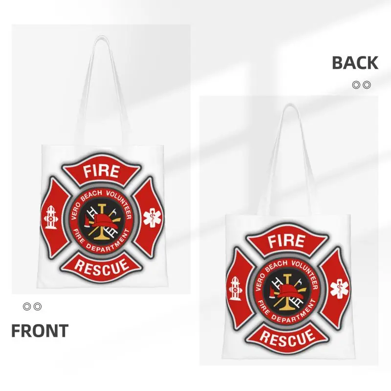 Fire Rescue Firefighter Grocery Tote Shopping Bag Women Funny Canvas Shoulder Shopper Bags Large Capacity Handbag