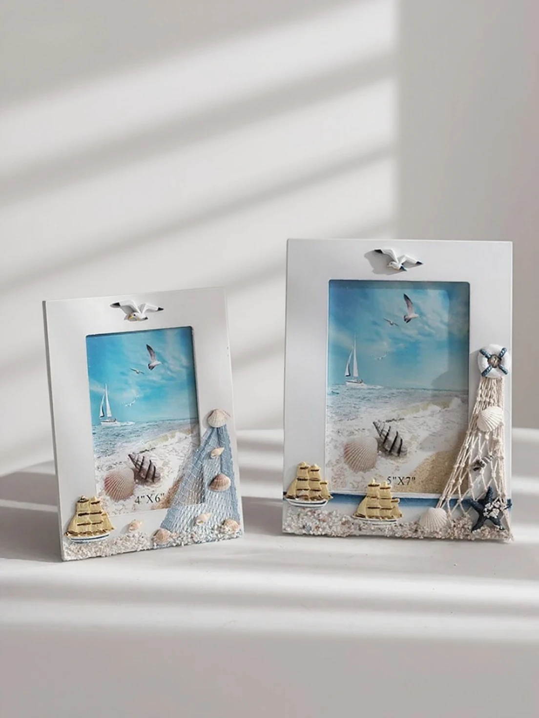 

6 Inch Picture Frames & Albums,Home Decor,Mediterranean Retro Shell Starfish Wooden Picture Frames,Creative Ocean Photo Frames