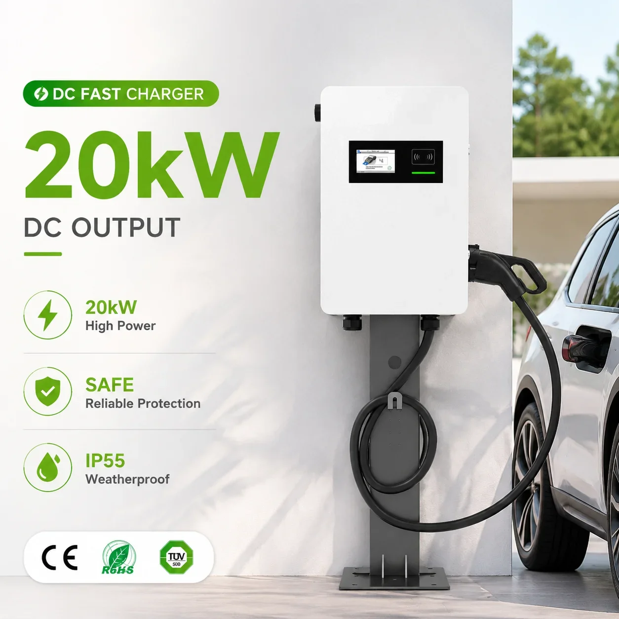 EVEGO Customized Design DC 20kW Charging Pile Single G-u-n TUV Certified Electric Vehicle Charging Pile for Small Commercial Use