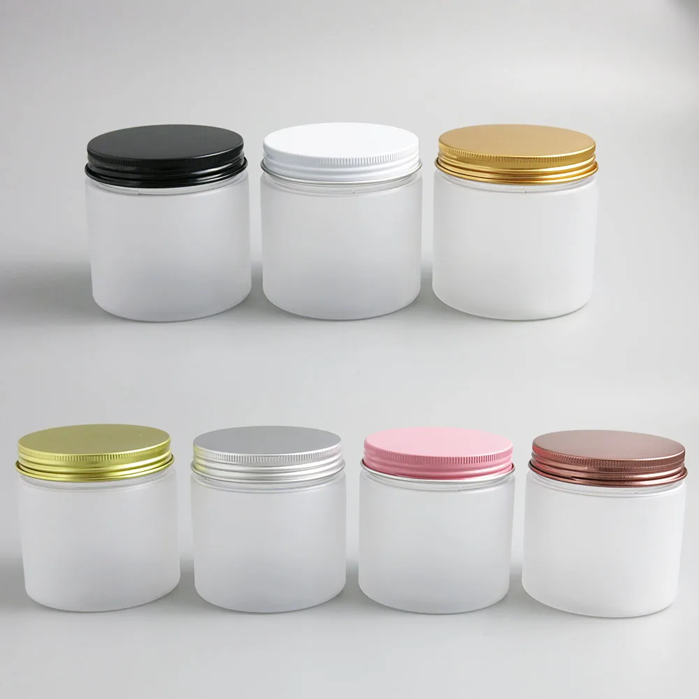 

24 X 200g PET Frosted Cosmetic Cream Jars White Clear Plastic with Light Gold White Pink Metal Aluminum Lids for Beauty Products