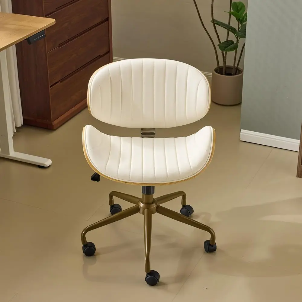 

Wide Comotable Swivel Home Oice Chair with Wood-Grain Curved Shell,Ergomomic -Back Padded ArmlRolling Desk Chair with Wheels,Hei
