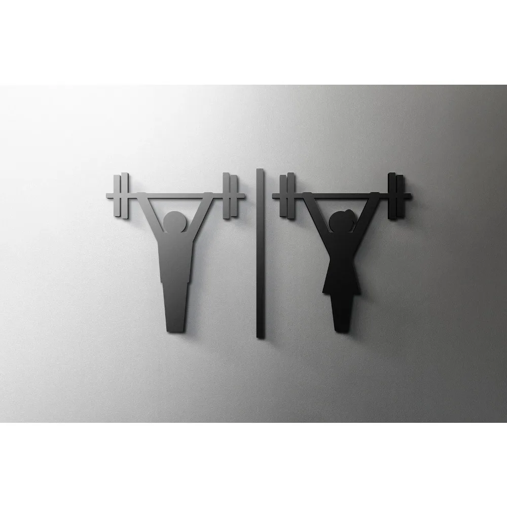 Male and Female Gym Bathroom Sign - 3mm Acrylic Restroom Toilet Door Sign, 3D Modern Minimalist Weightlifting Sport Decor, Self