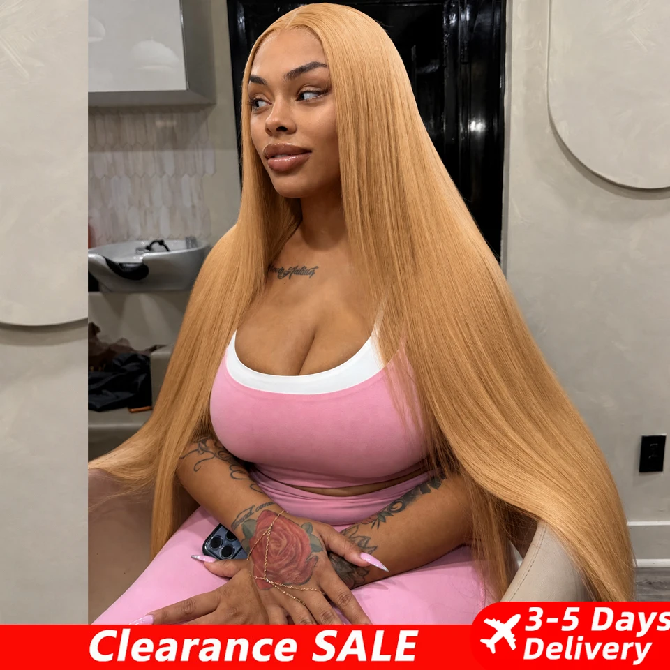30 40 inches Honey Blonde Wig Human Hair Bone Straight Wigs 13x6 Hd Lace Frontal Wigs For Women 200% Density 27# Colored Lace Front Wigs - view 5