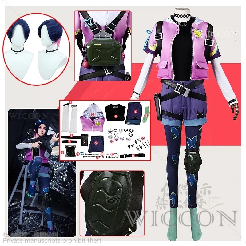 Jogo valorant cravo cosplay traje sapatos peruca role play uniforme halloween carnaval festa de natal roupa prop saco conjunto terno cos