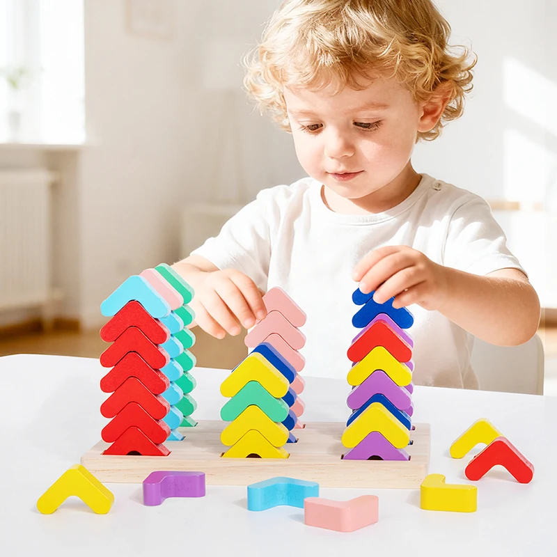 Wooden Colorful V-shaped Building Blocks, Color Back in Place Game, Color Pairing Toy, Color Cognition Game For Children