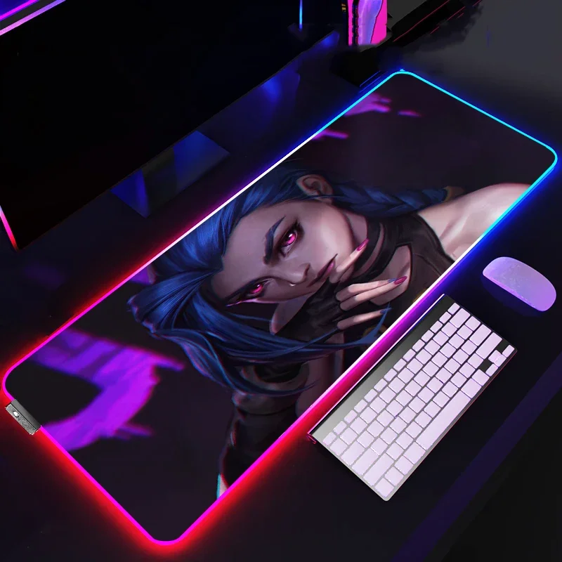 Lol Jinx Mouse Pad Large RGB Game Mats LED Deskmat Desk Mat Computer Accessories Mousepad Xxl Gaming Gamer Mause Anime Office Pc