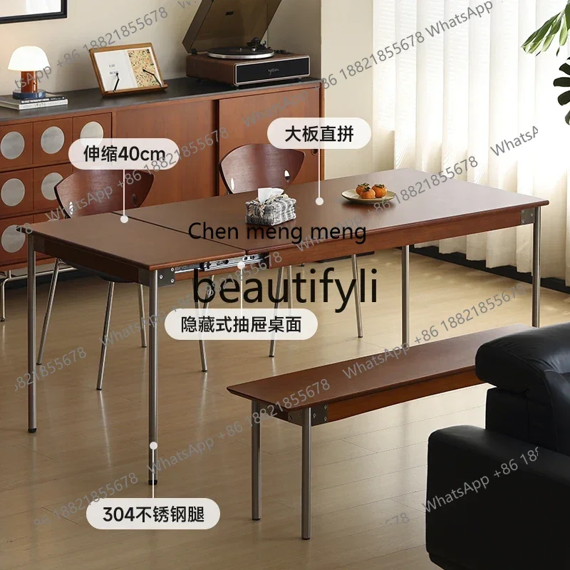 

Nordic retro solid wood retractable dining table household rectangular foldable small apartment dining table