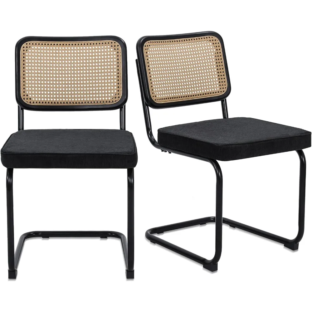 

Modern Cesca Cane Dining Chairs,Handwoven Rattan Cane Back, Base, Upholstered Cotton Seat, Ideal for Kitchen Dining Room