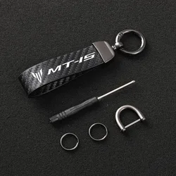 Carbon Fiber Textured Leather Keychain Ultra HD Printing For yamaha MT-15 Keychain Motorcycle Accessories