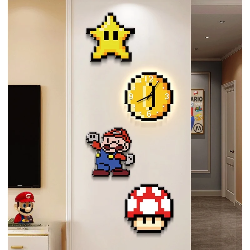 Super Mario living room clock, illuminated wall mounted clock light, wall mounted silent home, internet famous creative clock view 2