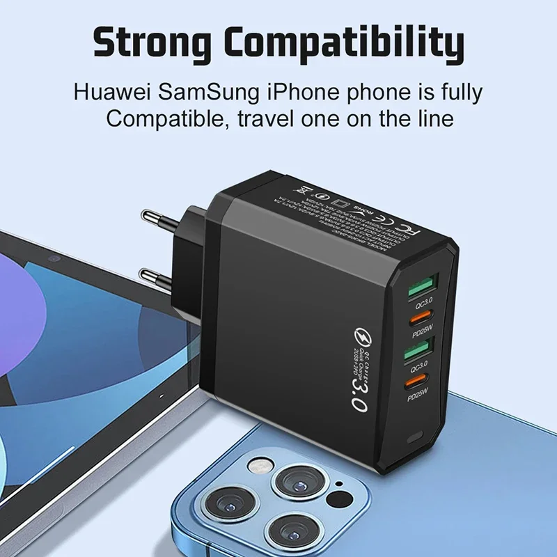 100w 4 IN1 4 USB 2 Type C Fast Charging Rapid Charger For Iphone Samsung Xiaomi Huawei Oppo Phone Adapter Date Cable New