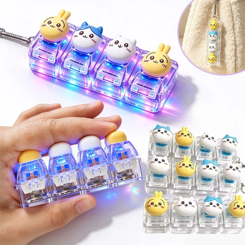 Chiikawa LED Luminous Clicker Keychain Clear Mini Keyboard Stress Relief Fidget Toy Kawaii Anime Bag Pendant Gift치이카와 4구 키보드 딸깍이