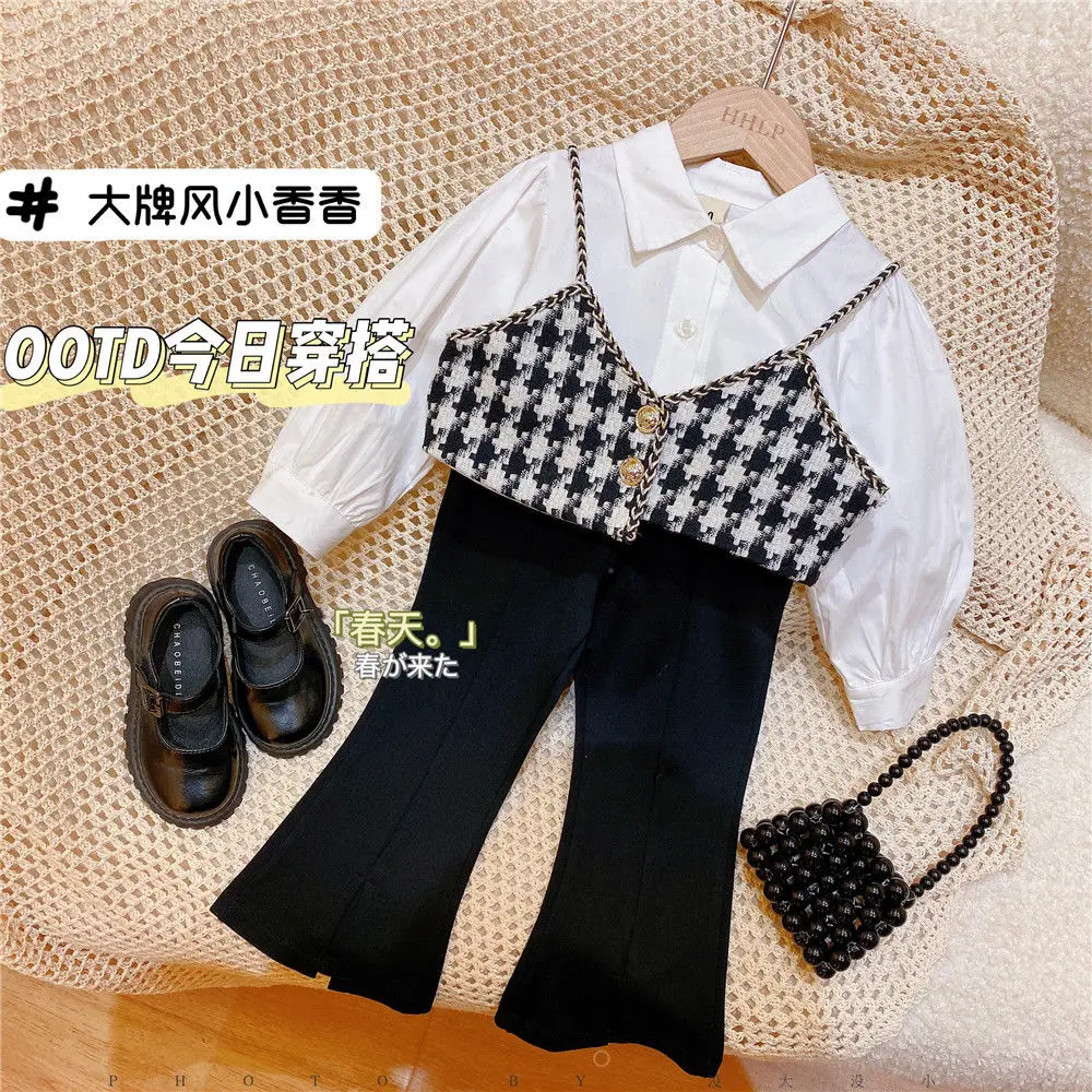 

Girls' Suit 2022 Spring New Western Style Shirt Children Classic Style Baby Girl Princess Style Three-Piece Suit Fashion