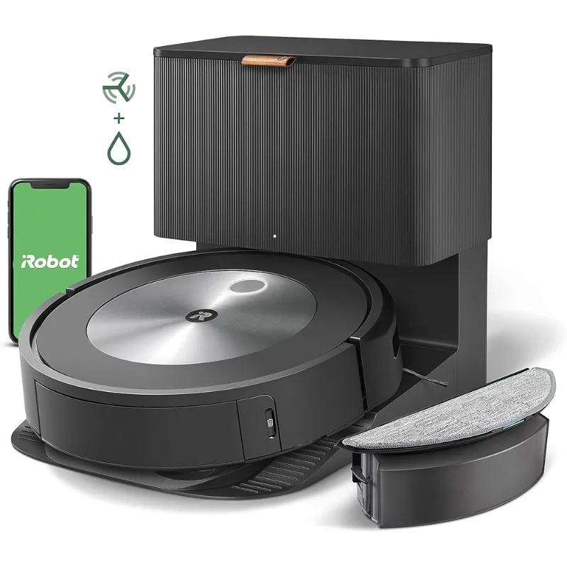 

IRobot Roomba Combo j5 + самоопорожняющийся робот-пылесос и Швабра-определяет и предотвращает препятствия, например отходы и шнуры из ПЭТ